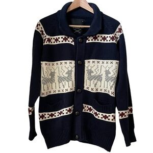 American Stitch Knit Cardigan Sweater with Reindeer Pattern Size: L